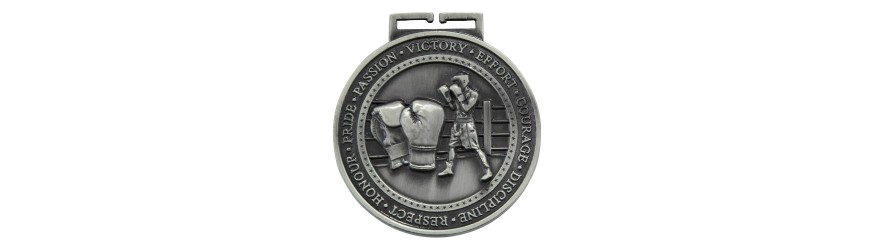 OLYMPIA BOXING MEDAL 70MM - ANTIQUE GOLD & SILVER